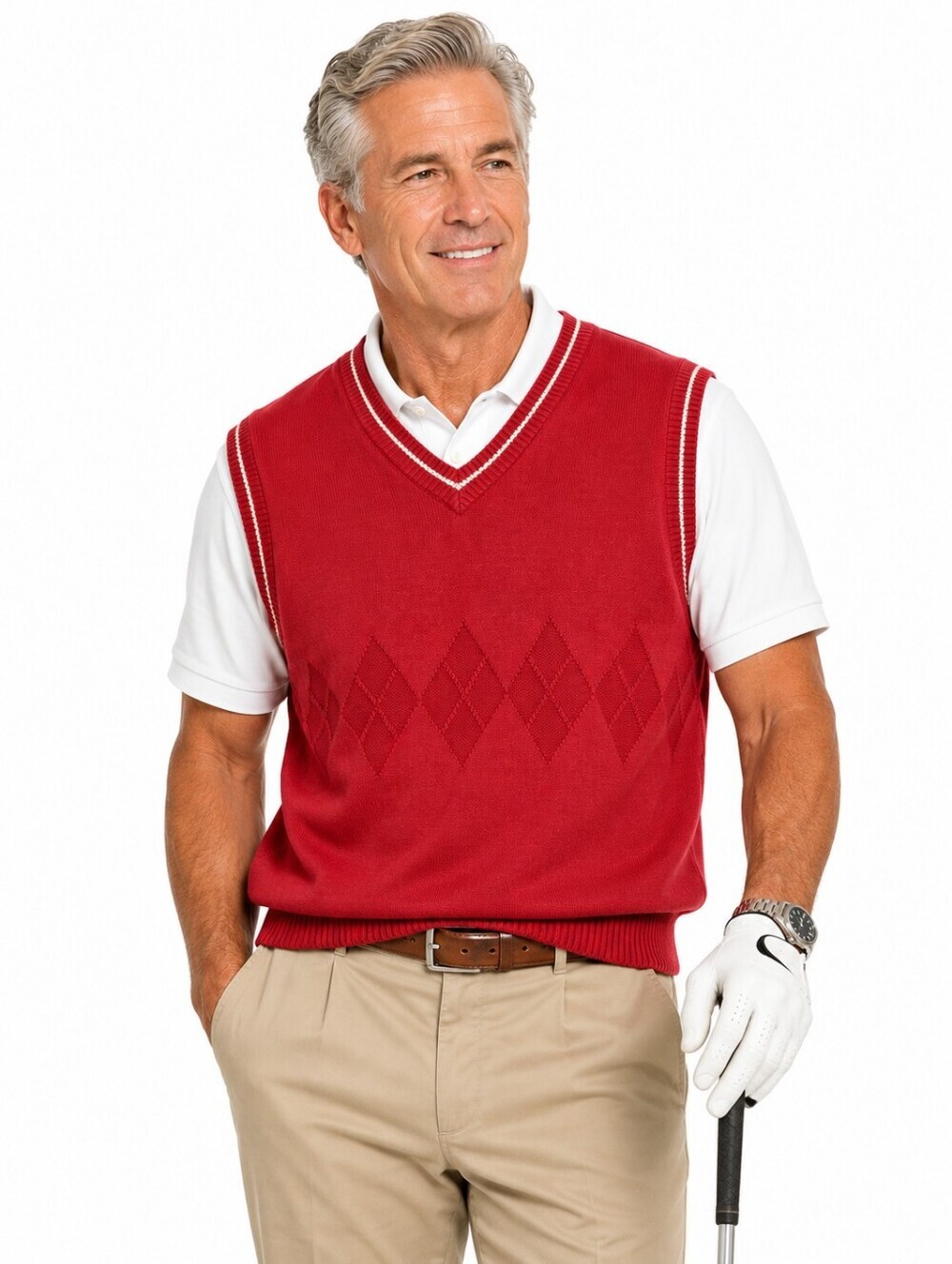 J. Riggins Vintage Sportwear Sweater Vest - Red Argyle Knit - Men’s Large